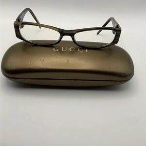 GUCCI Slim Rectangle Brown Tortoise Full Rim Eyeglasses Frame Case Prescription